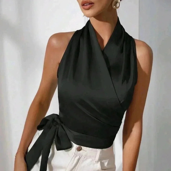 Solid Knot Side Wrap Blouse - Picture 4 of 6
